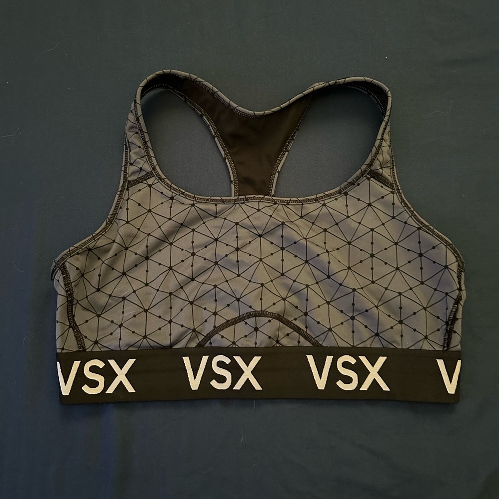 VSX Charcoal and Black Geometric Sports Bra